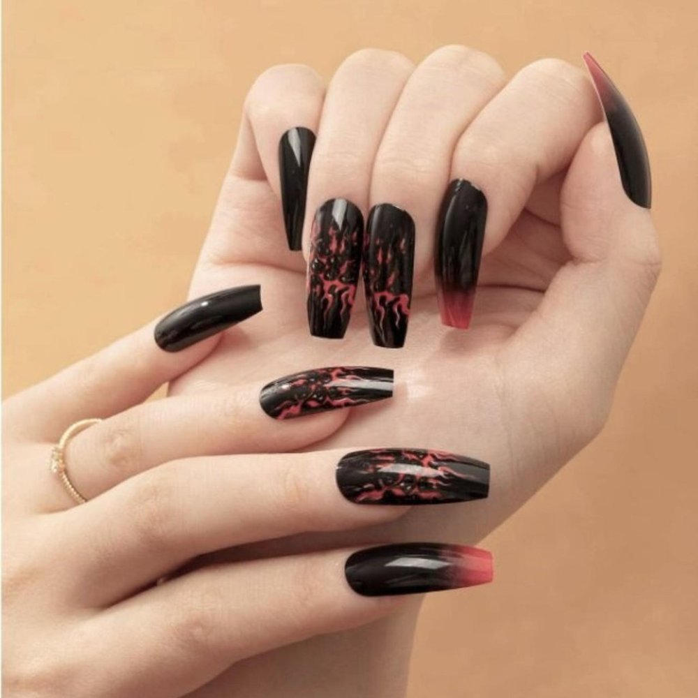 deadstock black red ombre eyes gothic punk alt indie artificial nails